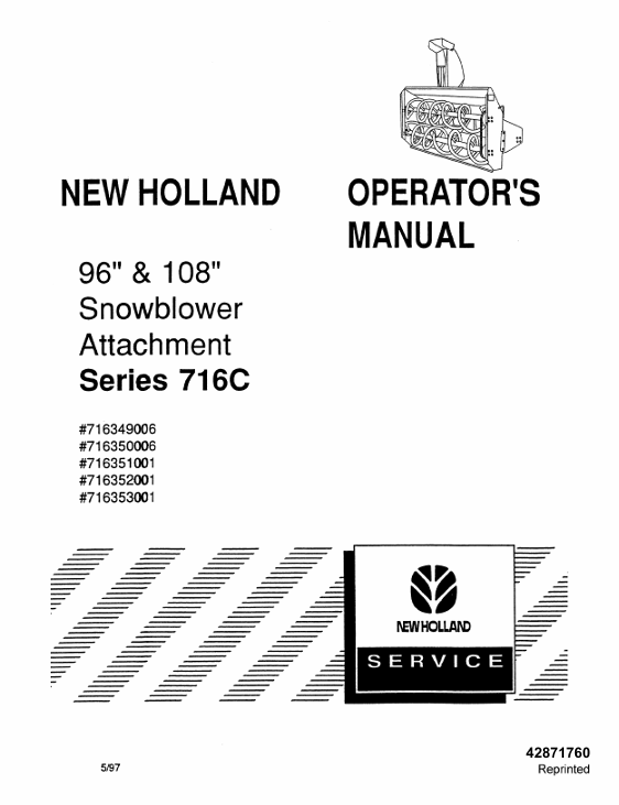 New Holland 716C Snowblower Operator Manual 42871760 PDF