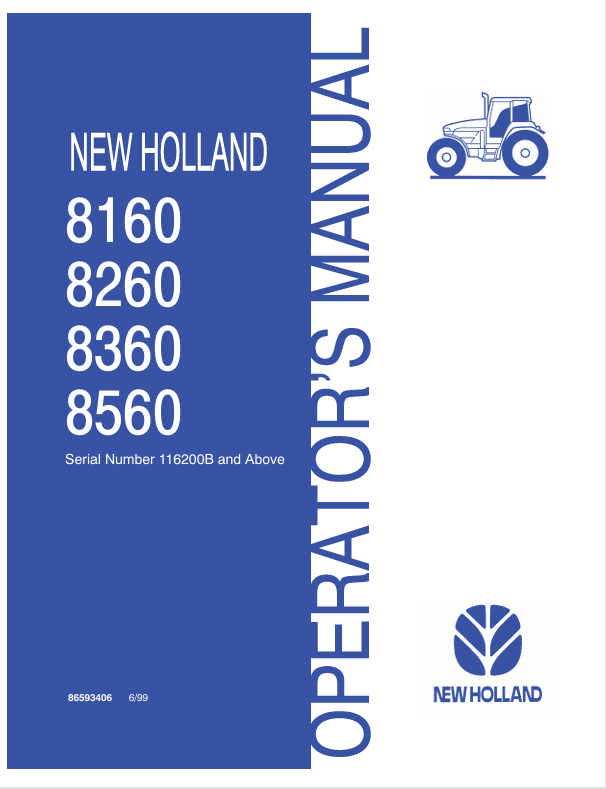 New Holland 8160, 8260, 8360, 8560 Tractor Operator Manual 86593406 PDF