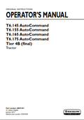 New Holland AutoCommand T6.145, T6.155, T9.165, T6.175 Tire 4B Tractor Operator Manual 48057441 PDF