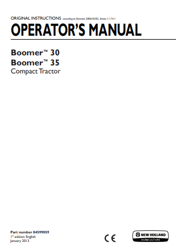 New Holland Boomer 30, 35 Compact Tractor Operator Manual 84599059 PDF