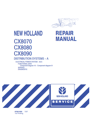New Holland CX8070, CX8080, CX8090 Combine Repair Manual 87691000 PDF
