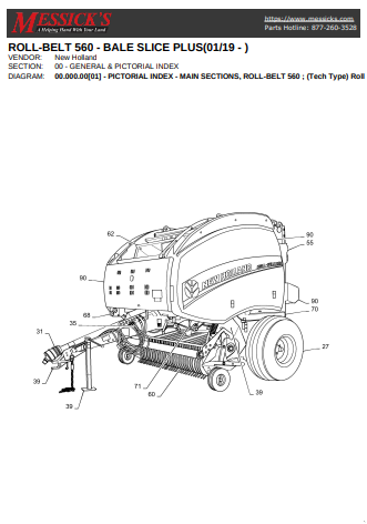 New Holland Roll Belt 560 Bale Slice Plus Parts Catalogue Manual 01/19 PDF