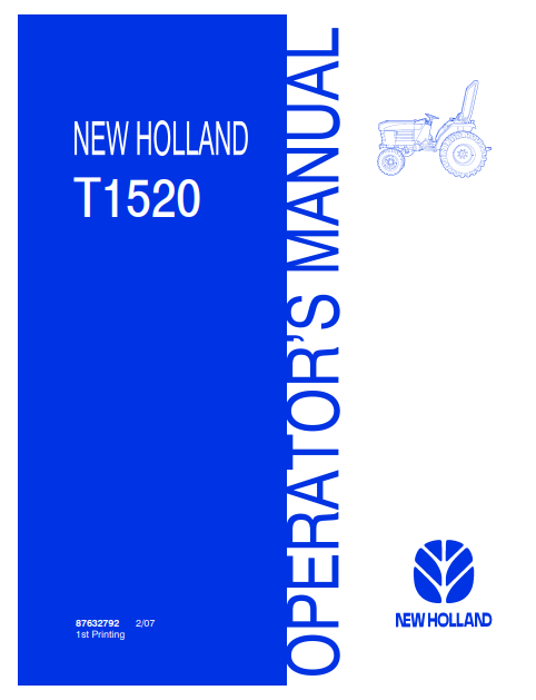 New Holland T1520 Operator Manual 87632792 PDF