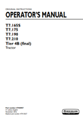 New Holland T7.165S, T7.175, T7.190, T7.210 Tire 4B Tractor Operator Manual 47948907 PDF