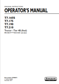 New Holland T7.165S, T7.175, T7.190, T7.210 Tire 4B Tractor Operator Manual 47980673 PDF