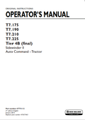New Holland T7.175, T7.190, T7.210, T7.225 Tire 4B Sidewinder II Auto Command Tractor Operator Manual 47771112 PDF