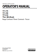 New Holland T7.175, T7.190, T7.210 Tire 4B Range command Power command Tractor Operator Manual 47771685 PDF