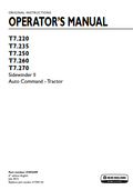 New Holland T7.220, T7.235, T7.250, T7.260, T7.270 Sidewinder II Auto Command Tractor Operator Manual 47894499 PDF