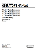 New Holland T7.230, T7.245, T7.260, T7.270 Auto Command Sidewinder Tractor Operator Manual 47960492 PDF