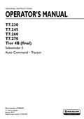 New Holland T7.230, T7.245, T7.260, T7.270 Tier 4B Sidewinder II Auto Command Tractor Operator Manual 47789223 PDF