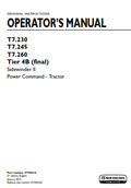 New Holland T7.230, T7.245, T7.260 Tier 4B Sidwinder II Tractor Operator Manual 47789216 PDF