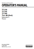 New Holland T7.230, T7.245, T7.260 Tier 4B Sidwinder II Tractor Operator Manual 47960461 PDF