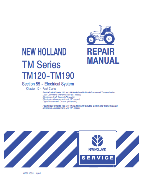 New Holland TM120, TM190 Tractor Repair Manual 87021032 PDF