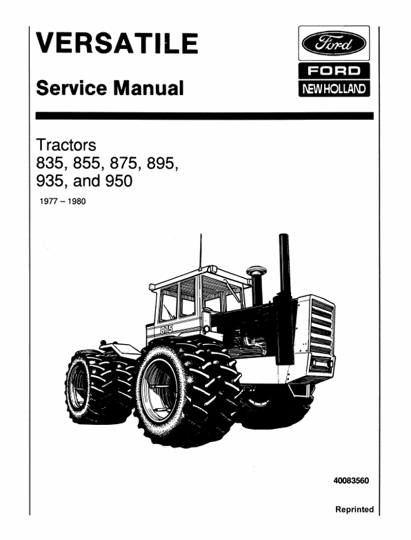 New Holland TRACTOR 835, 855, 875, 895, 935, And 950 Service Manual 40083560 PDF