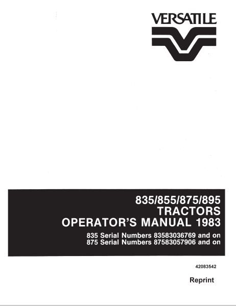 New Holland Versatile 835 855 875 895 Tractor Operator Manual 42083542 PDF