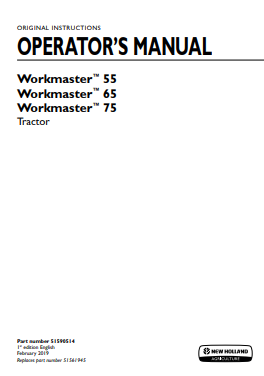 New Holland Workmaster 55, 65, 75 Tractor Operator Manual 51590514 PDF