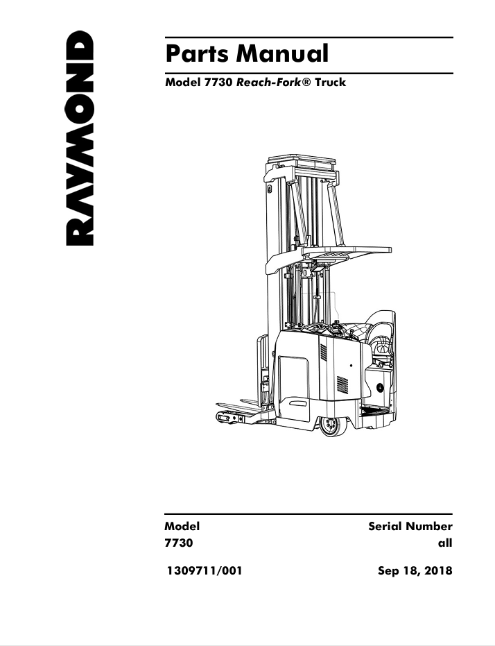 Raymond Reach-Fork Truck 7730 Parts Manual PDF Download