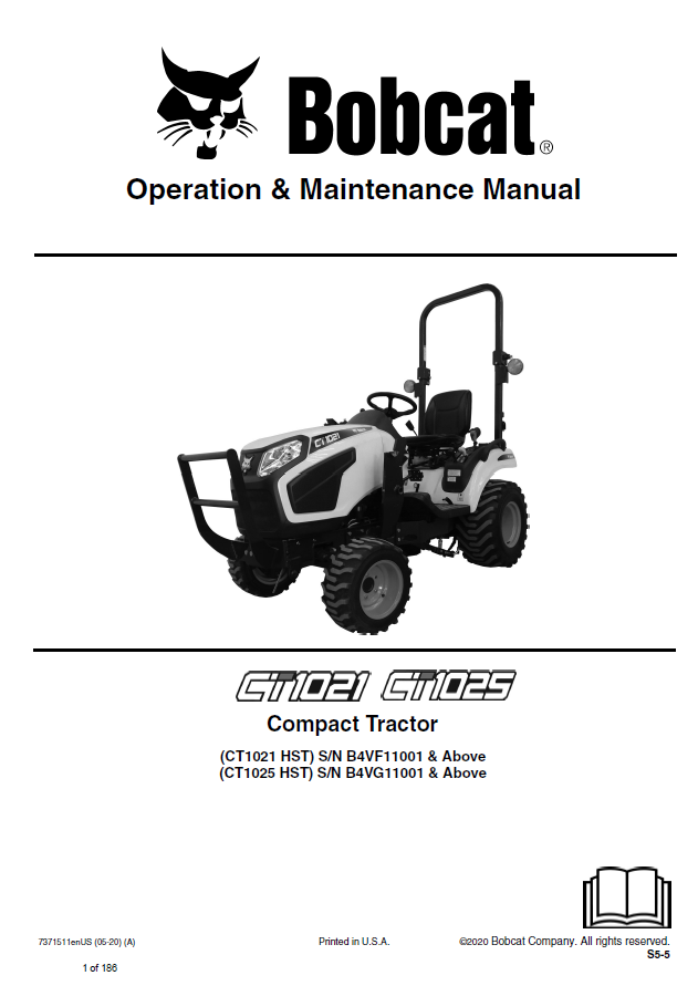 Bobcat CT1021, CT1025 Compact Tractor Operation & Maintenance Manual 7371511 PDF