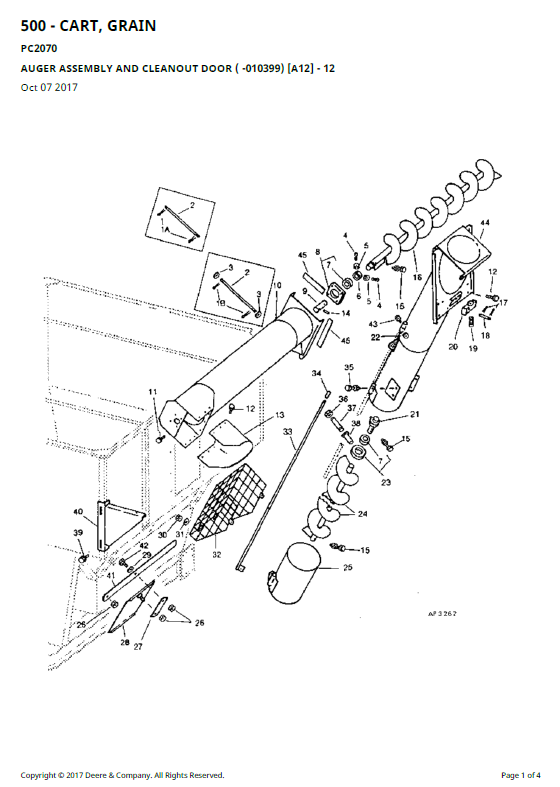 John Deere 500 Cart, Grain Parts Catalogue Manual PC2070 PDF