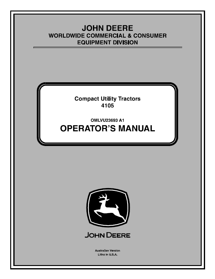 John Deere 4105 Compact Utility Tractor Operator Manual OMLVU23693 PDF