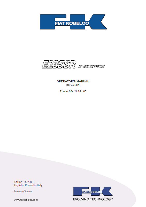 Kobelco Machine Crawler Excavator E235sr Evolution Operator Manual PDF