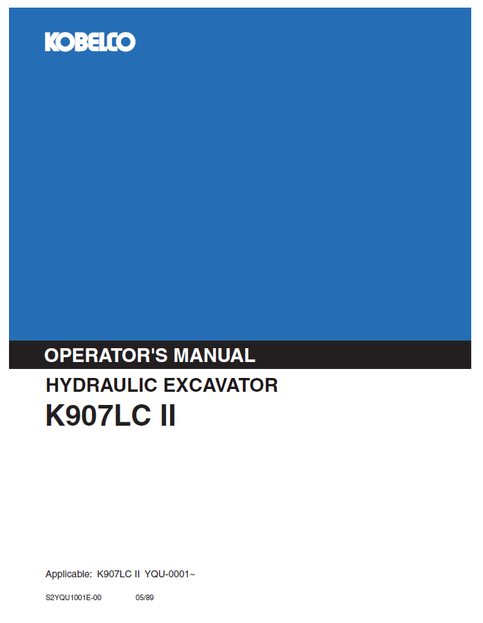 Kobelco Machine Hydraulic Excavator K907LC II Operator Manual PDF
