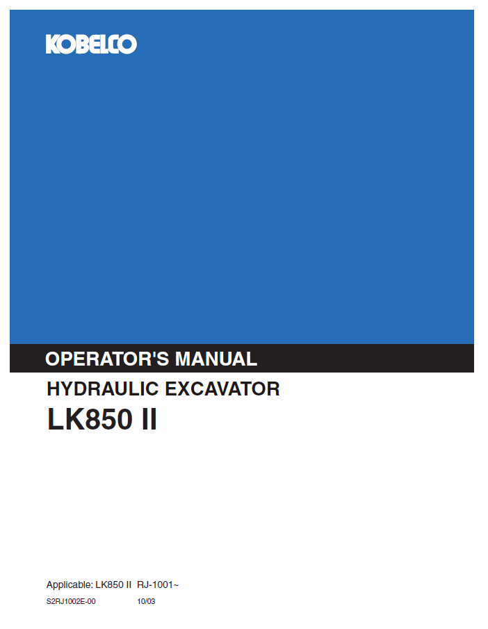 Kobelco Machine Hydraulic Excavator LK850 II Operator Manual PDF