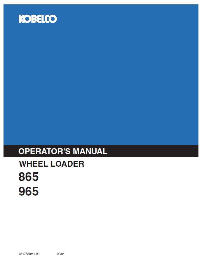 Kobelco Machine Wheel Loader 865, 965 Operator Manual PDF