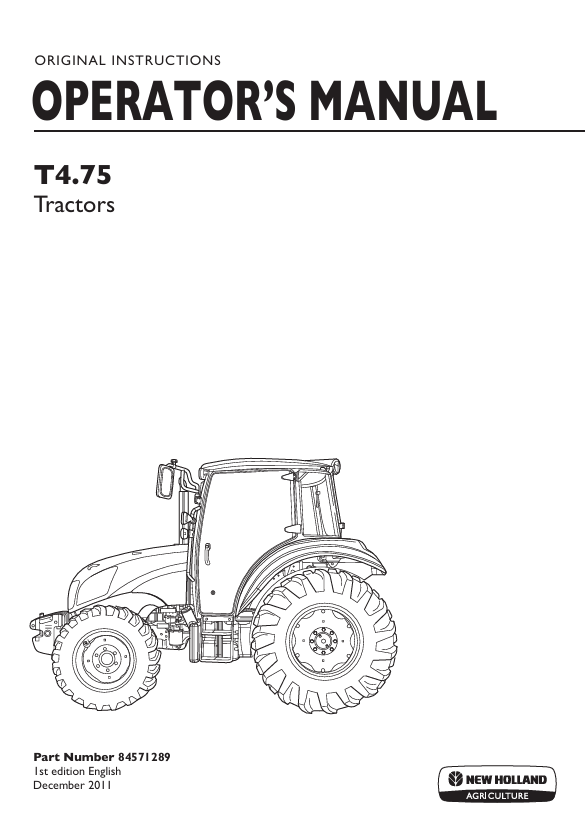 New Holland T4.75 Tractor Operator Manual 84571289 PDF
