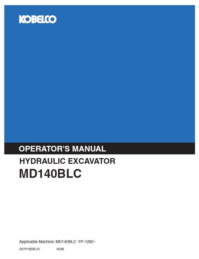 Kobelco Machine Hydraulic Excavator MD140BLC Operator Manual PDF