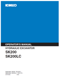 Kobelco Machine Hydraulic Excavator SK200 SK200LC Operator Manual PDF