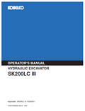 Kobelco Machine Hydraulic Excavator SK200LC III Operator Manual PDF
