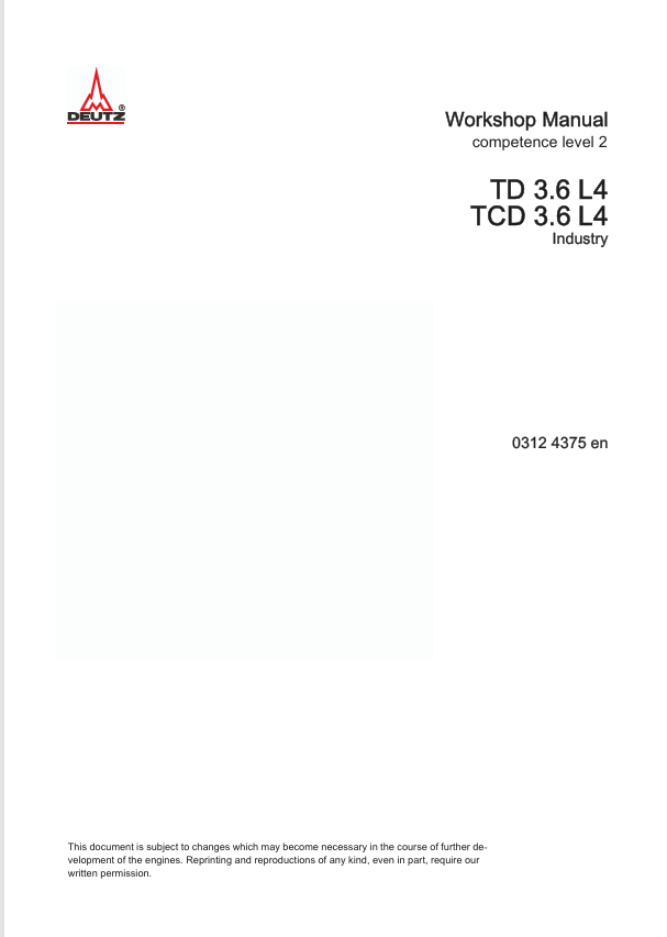 Manitou Deutz Engine TCD 3.6 L4, TD 3.6 L4 ST3B Repair Manual 647461EN PDF