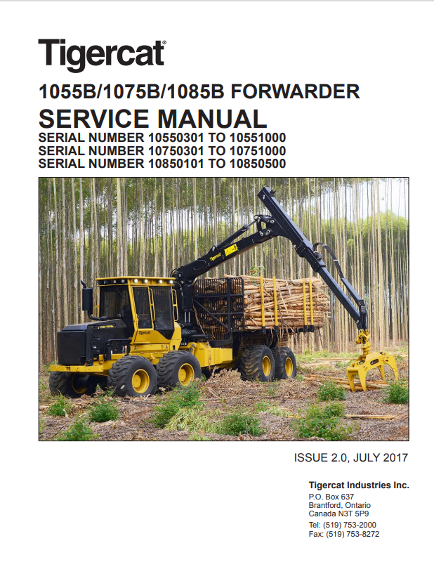 Tigercat 1055B, 1075B, 1085B Forwarder Service Manual 32429A
