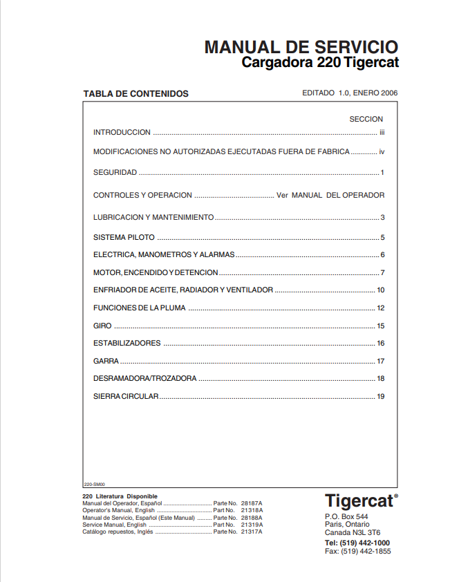 Tigercat 220 Loader Service Manual 220-SM00 1
