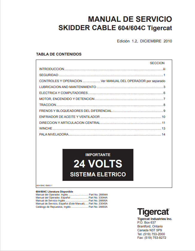 Tigercat 604, 604C Skidder Cable Service Manual 33045A