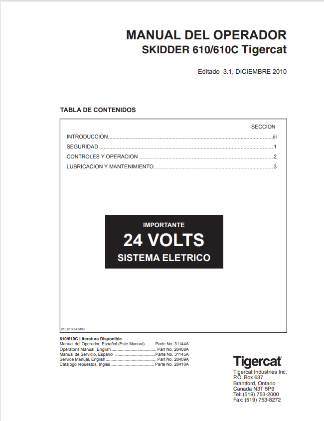 Tigercat 610, 610C Skidder Operator Manual 31144A