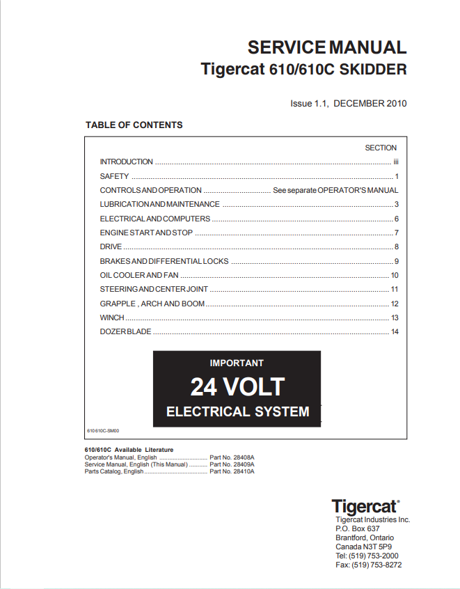 Tigercat 610, 610C Skidder Service Manual 28409A