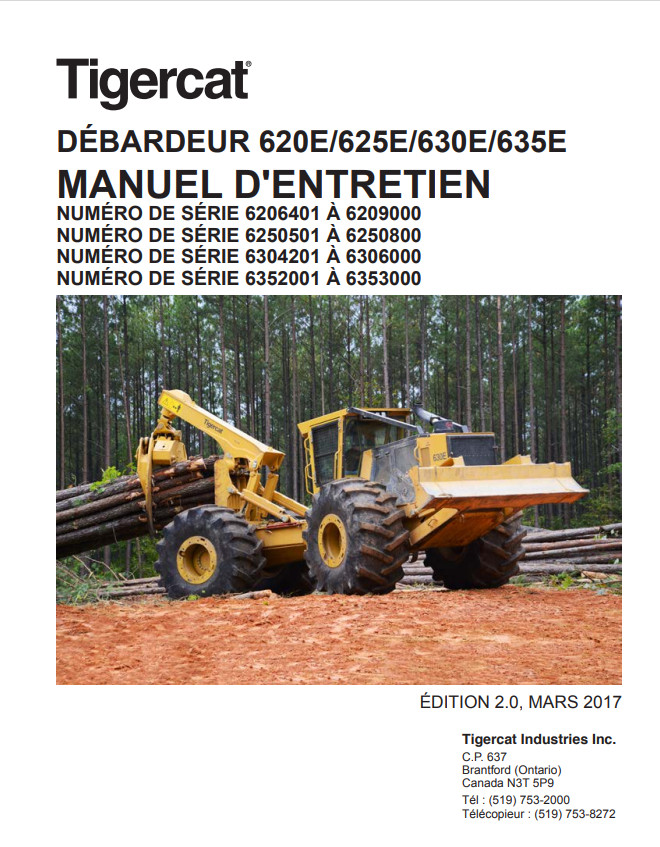 Tigercat 620E, 625E, 630E, 635E Tank Top Maintenance Manual 47767A