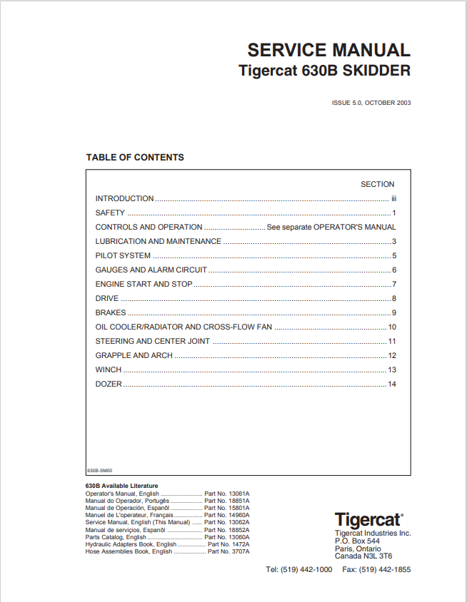 Tigercat 630B Skidder Service Manual 13062A