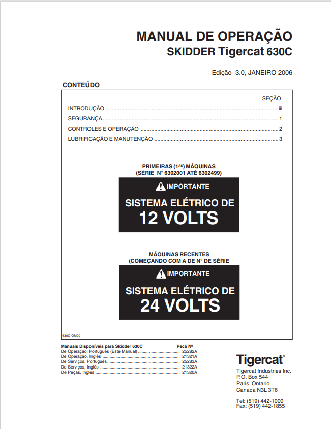 Tigercat 630C Skidder Operating Manual 21321A