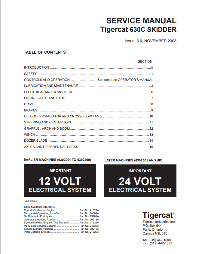 Tigercat 630C Skidder Service Manual 21322A