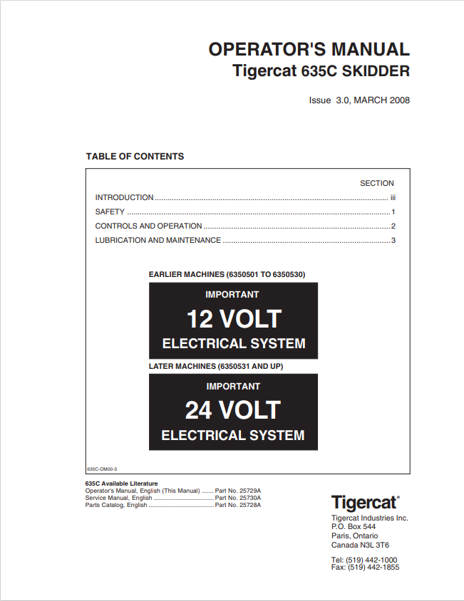 Tigercat 635C Skidder Operator Manual 25729A