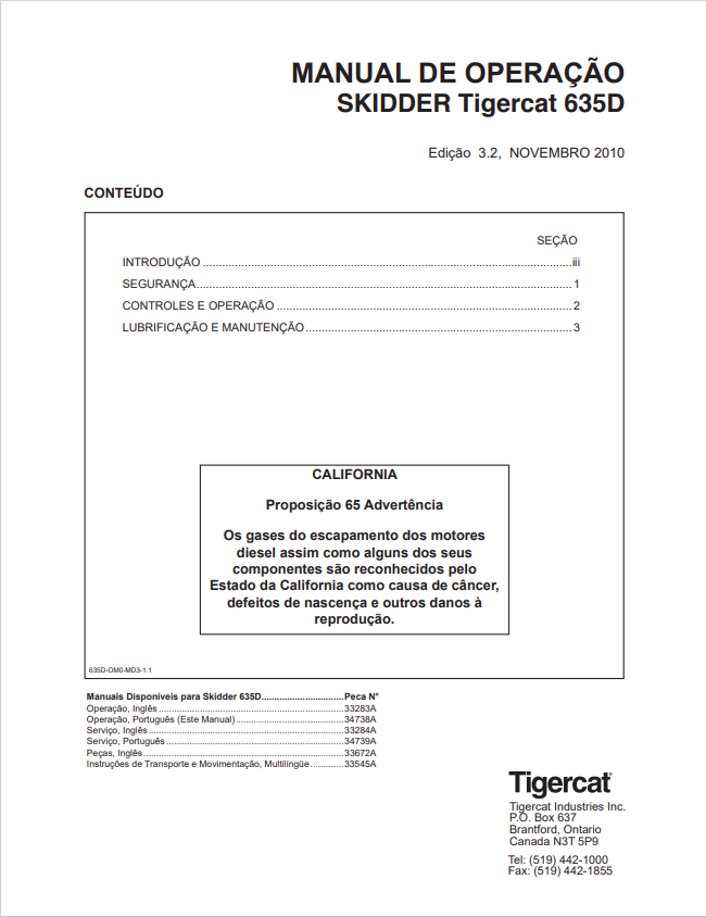 Tigercat 635D Skidder Operating Manual 33283A