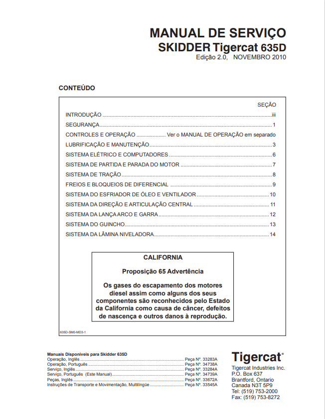 Tigercat 635D Skidder Service Manual 33284A 1