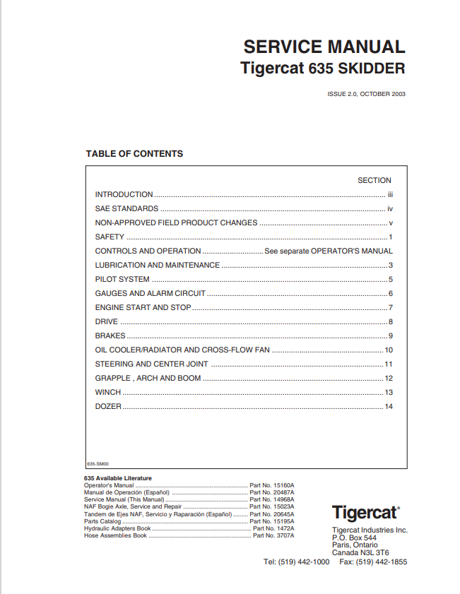 Tigercat 635 Skidder Service Manual 14968A