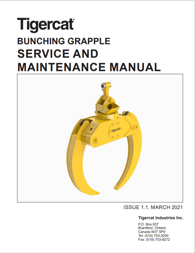 Tigercat 65154A Bunching Grapple Service And  Maintenance Manual 65154AENG
