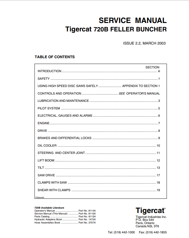 Tigercat 720B Feller Buncher Operator Manual 8115A
