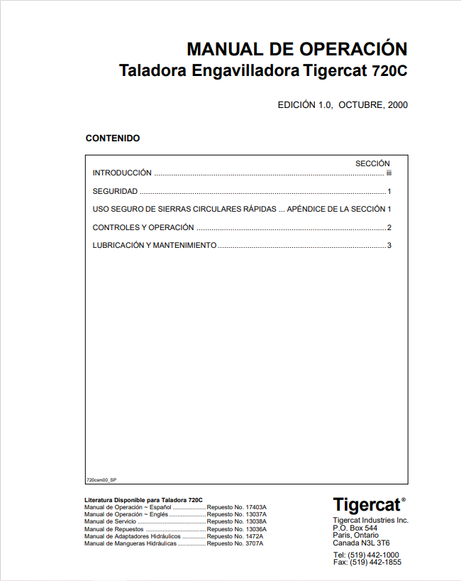 Tigercat  720C Logging And Bundling Machine Operator Manual 17403A