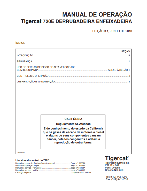 Tigercat 720E Falling Down Feixadeira Operating Manual 56362A